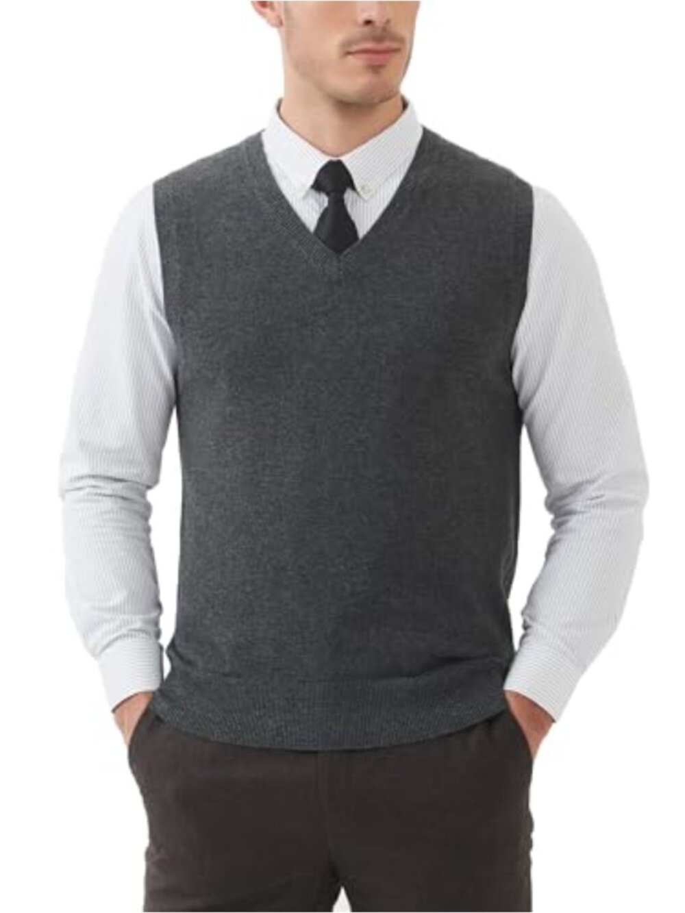 Men's Wool Blend V-Neck Sleeveless Knit Sweater Vest, Pullover Style